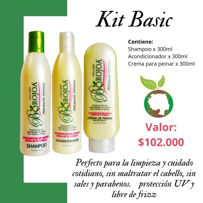 Kit Basic - Sencillo (Shampoo, Acondicionador, crema de peinar x 300 ml/cu)